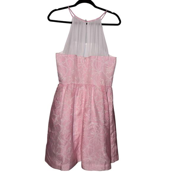 Lilly Pulitzer Kailey Pink & White Iridescent Chiffon Halter Dress Size 12 fun - Picture 12 of 14